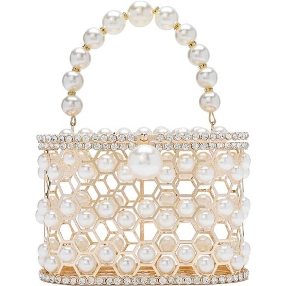 Evening Handbag Women Clutch Purses with Pearl Diamonds for Wedding Prom - Picture 5 of 5